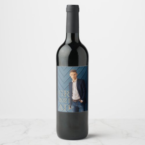 Stylish Grad Photo Date Graduation Wine Label