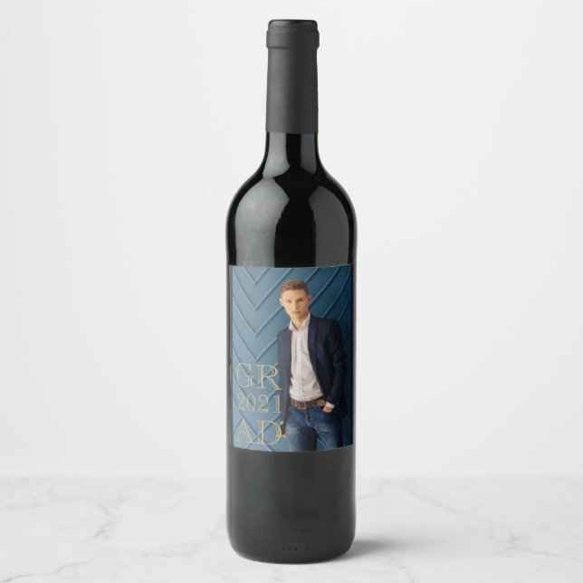 Stylish Grad Photo Date Graduation Wine Label (Front)