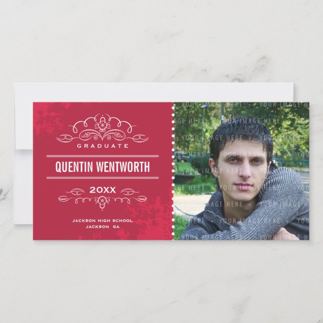 STYLISH GRAD PHOTOCARD modern graduate card red (Front)