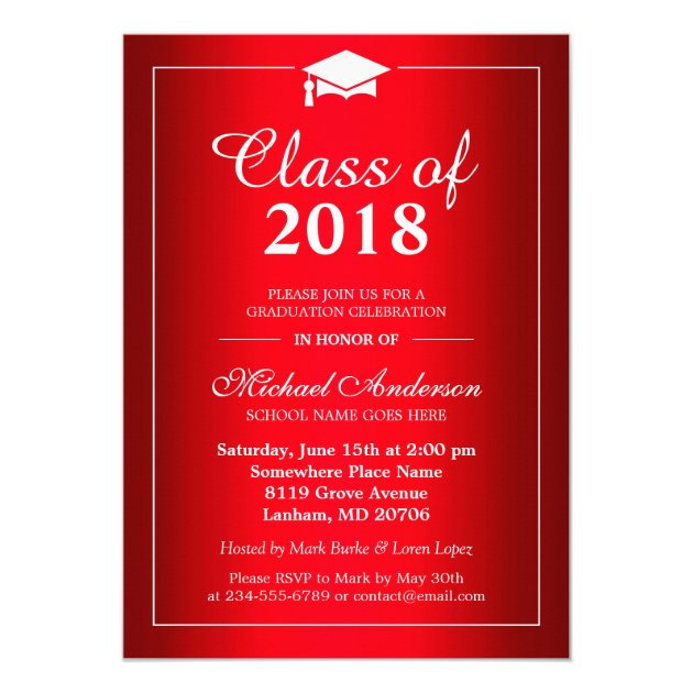 Stylish Gradient Hot Red Class Of Graduation Party Card (front side)
