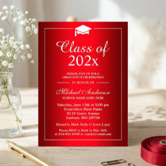 Stylish Gradient Hot Red Class Of Graduation Party Invitation