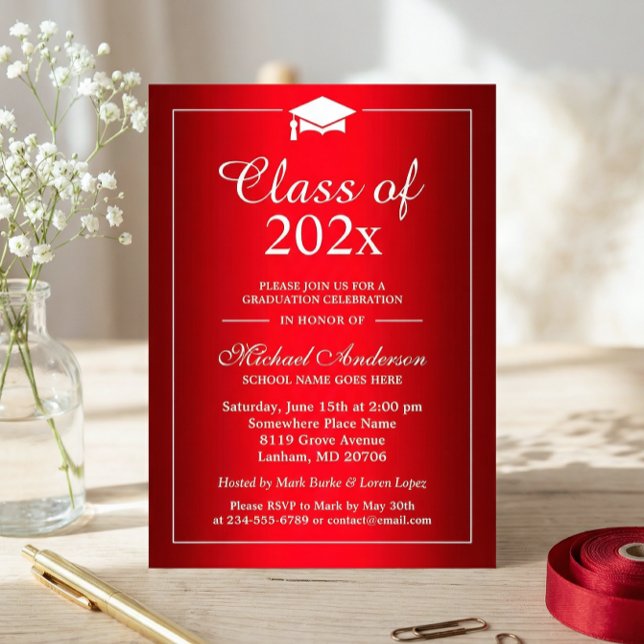 Stylish Gradient Hot Red Class Of Graduation Party Invitation (Creator Uploaded)