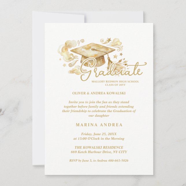 Stylish Graduate Cap in Beige Tones Graduation  Invitation (Front)