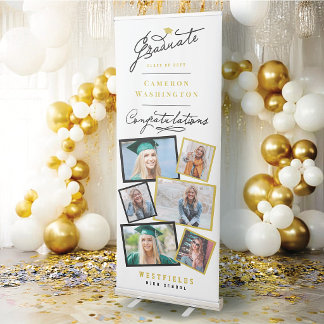 Stylish Graduate Script 6 Photo Graduation Party Retractable Banner