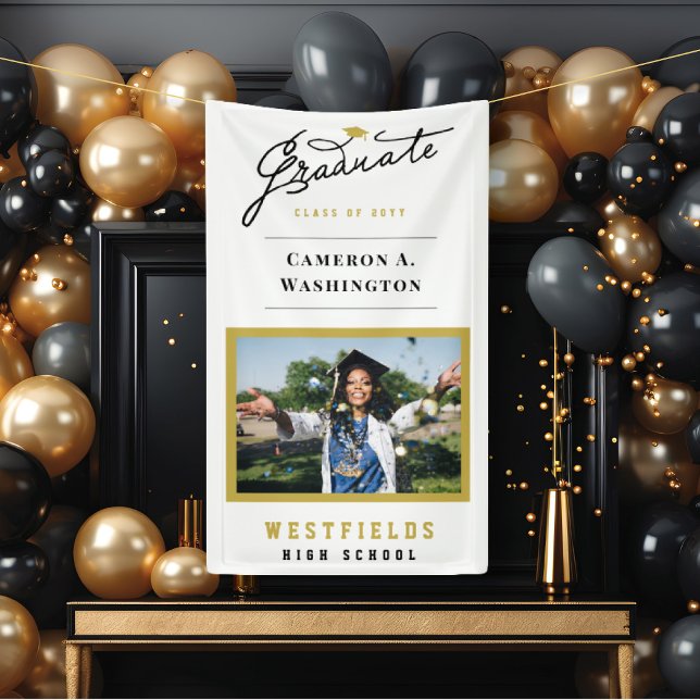 Stylish Graduate Script One Photo Graduation Party Banner (Stylish Graduate Script One Photo Modern Minimalist Grad Party Banner @ www.zazzle.com/color_therapy)