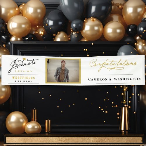 Stylish Graduate Script One Photo Graduation Party Banner