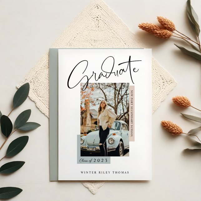 Stylish Graduate Script Overlay Photo Graduation Invitation (Stylish Graduate Script Overlay Photo Graduation Invitation)