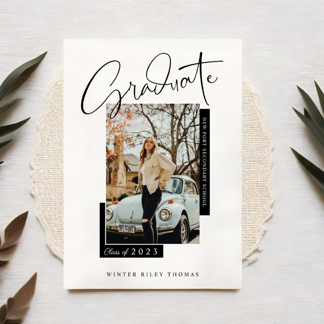 Stylish Graduate Script Overlay Photo Graduation Invitation (Stylish Graduate Script Overlay Photo Graduation Invitation)