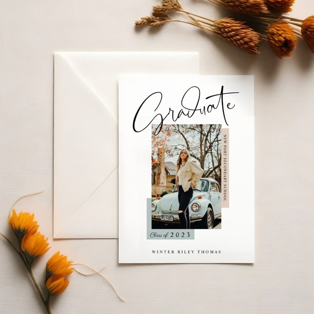 Stylish Graduate Script Overlay Photo Graduation Invitation (Stylish Foil Graduate Script | Photo Graduation Foil Invitation)