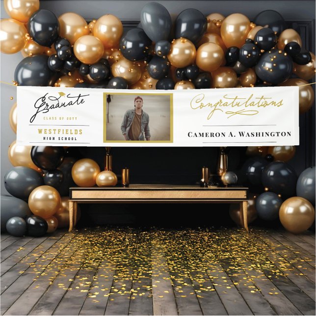 Stylish Graduate Script Photo Modern Grad Party Banner (Stylish Graduate Script Photo Modern Minimalist Graduation Party Banner @ zazzle.com/color_therapy)