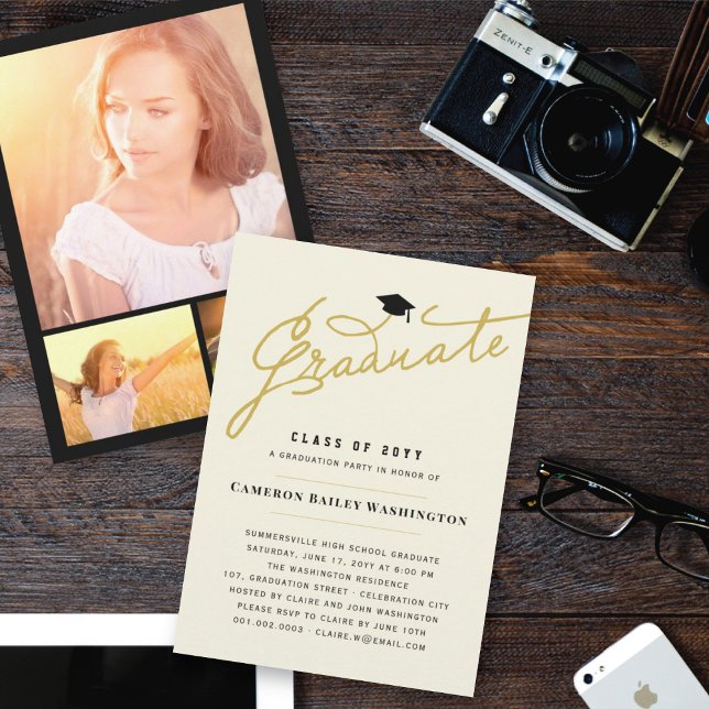 Stylish Graduate Script Simple Graduation Party Invitation (Creator Uploaded)