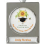 Stylish Graduation Cap And Floral Flower Silver Plated Banner Ornament