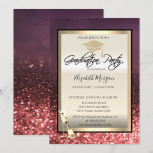 Stylish Graduation Cap,Wine Glass Graduation Invitation