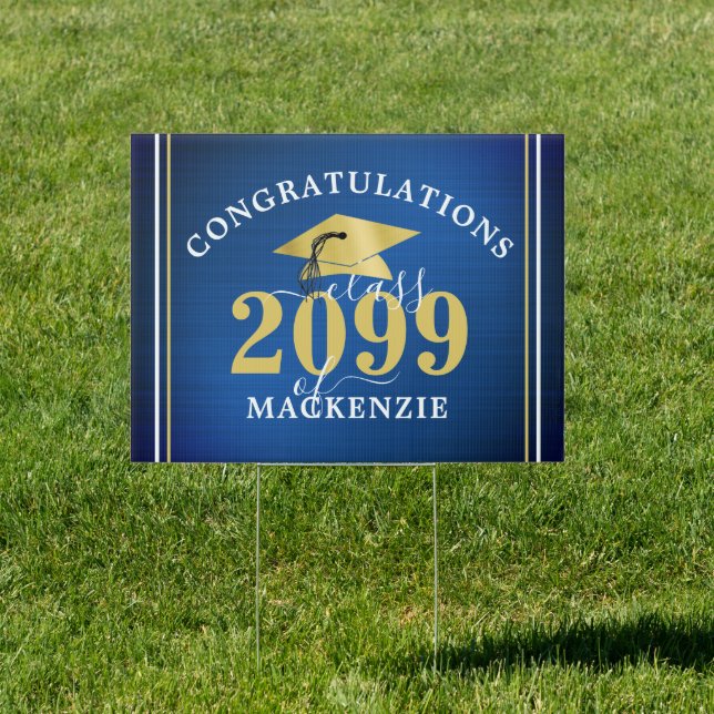 Stylish Graduation Class Year Metallic Blue Gold Sign (Insitu)