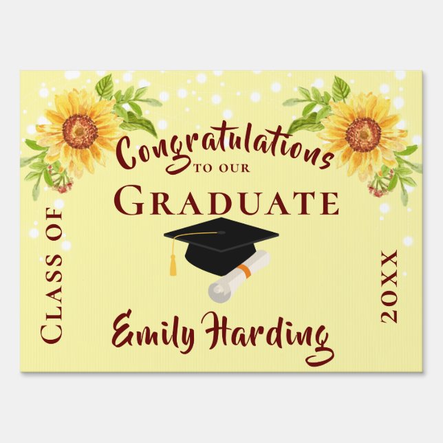 Stylish Graduation Floral Congratulations Yard Sign (Front)