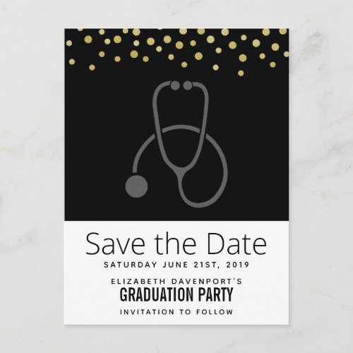 Stylish Graduation Party Stethoscope Save the Date Postcard