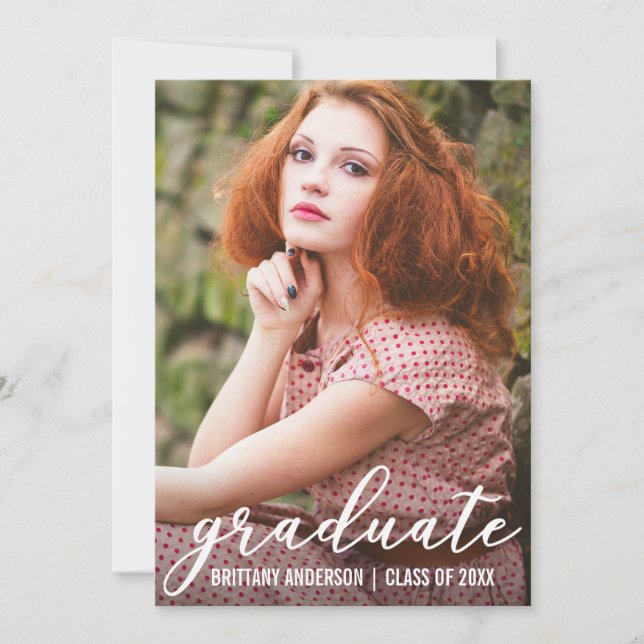 Stylish Graduation Photo Announcement Card (Front)