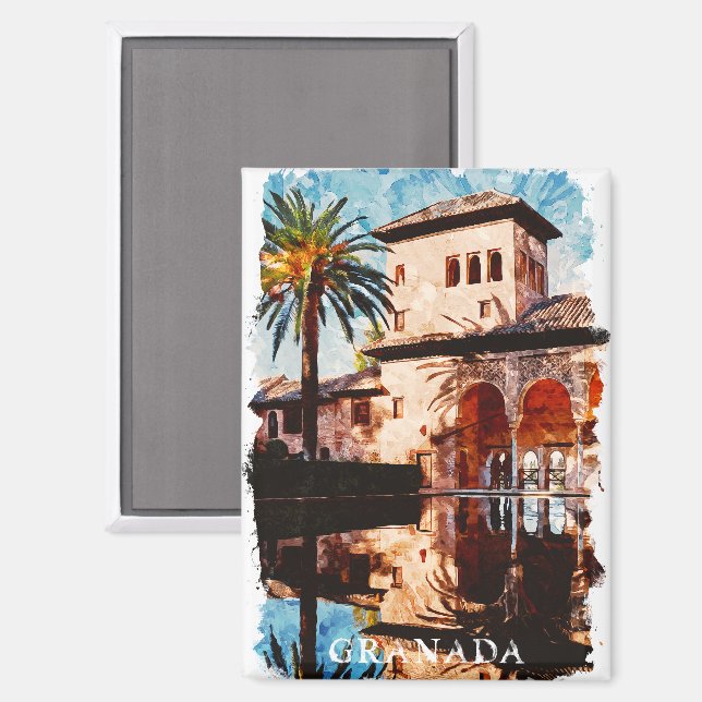 Stylish Granada Spain Alhambra Travel Magnet (Front/Back)