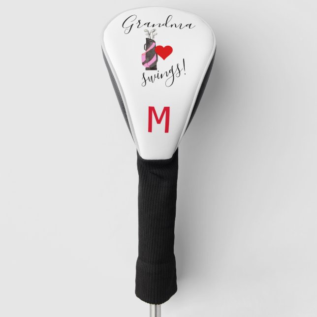 Stylish Grandma Golfer Golf Bag Monogram    Head Cover (Front)