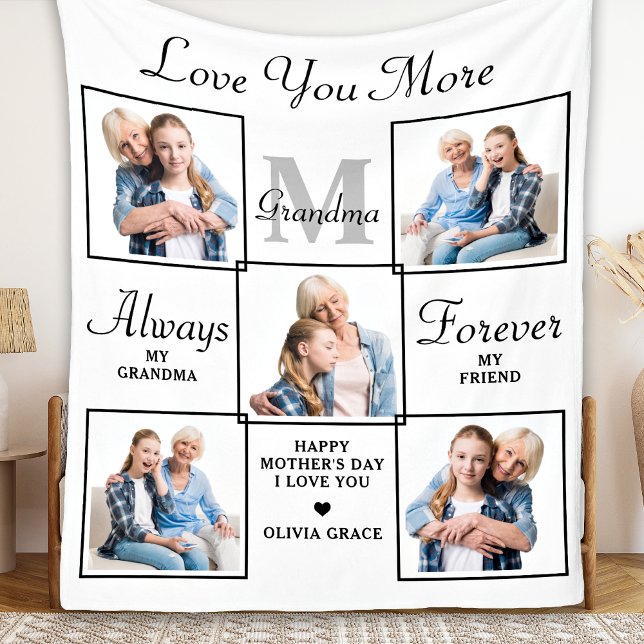 Stylish GRANDMA Personalized 5 Photo Collage Fleec Fleece Blanket (Creator Uploaded)