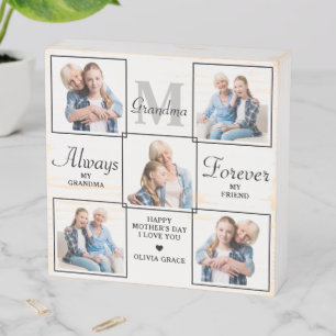 Stylish GRANDMA Personalized 5 Photo Collage Wooden Box Sign