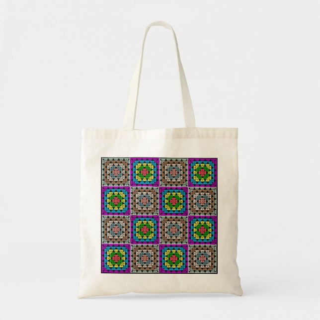Stylish Granny Square Pattern Cotton Tote Bag (Front)
