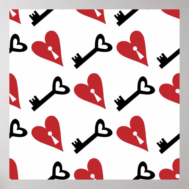 Stylish graphic seamless pattern with hearts and k poster (Front)