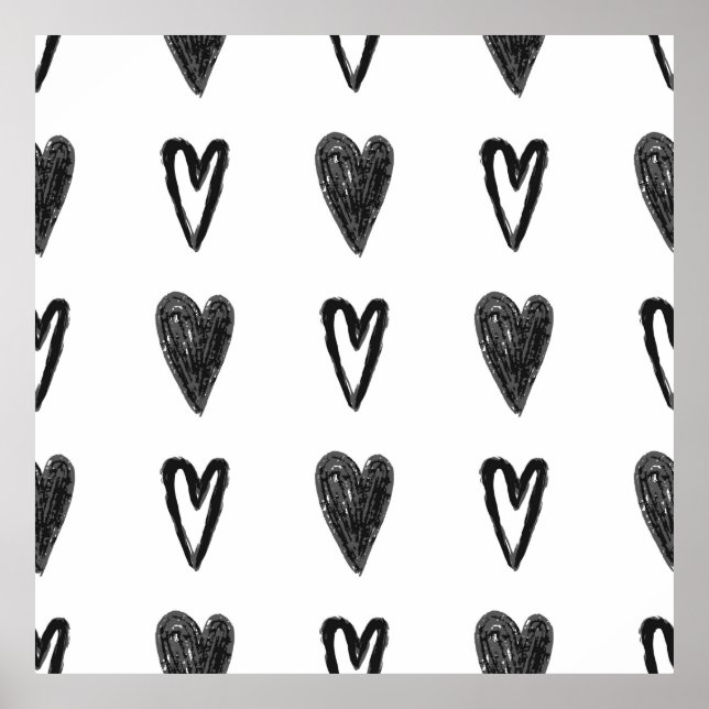 Stylish graphic seamless pattern with hearts. Blac Poster (Front)