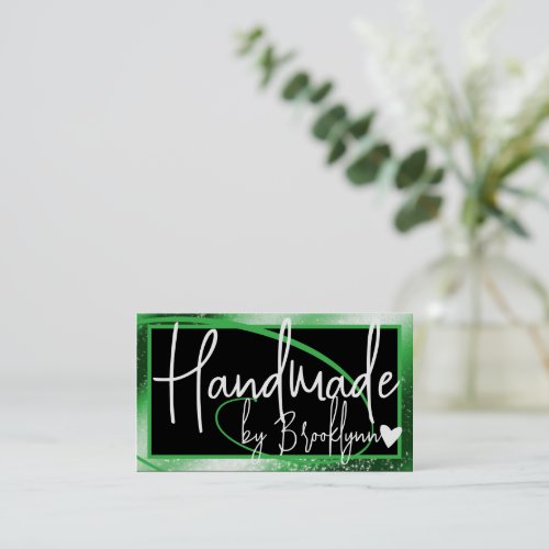 Stylish Grass Green Frame Heart Handmade by Name  Business Card