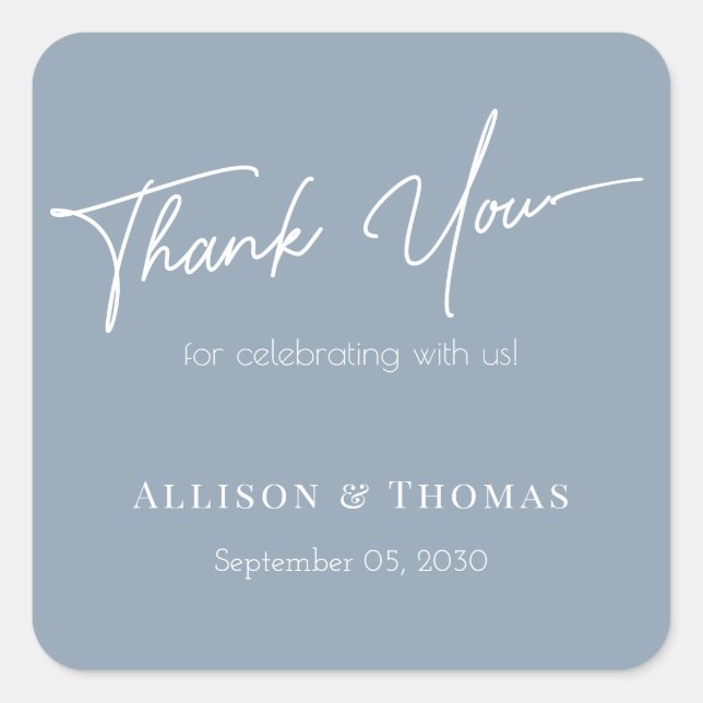 Stylish Gratitude: Personalized Wedding Thank You Square Sticker (Front)
