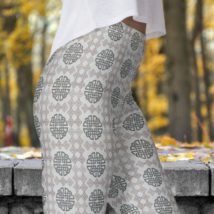 Stylish Gray and Black Circular Tribal Pattern Leggings
