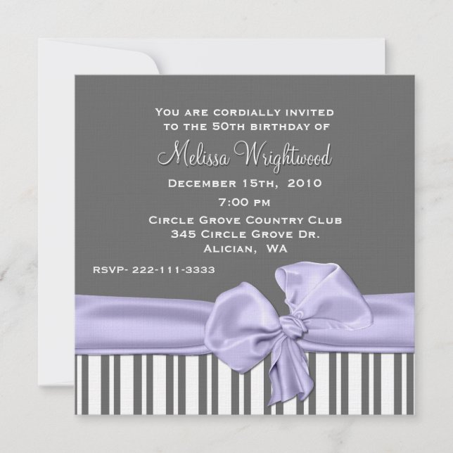 Stylish Gray and Lavender Birthday Invitation (Front)