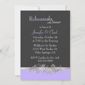Stylish Gray and Lavender Rehearsal Dinner Custom Invitation
