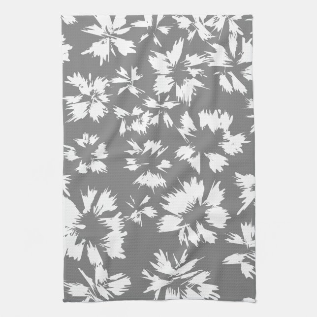 Stylish Gray and White Floral Pattern. Towel (Vertical)