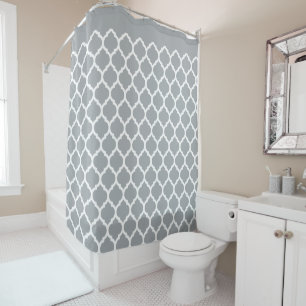 Stylish Gray and White Moroccan Quatrefoil Pattern Shower Curtain
