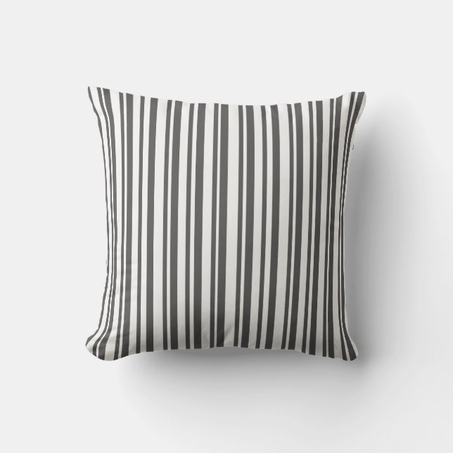 Stylish Gray and White Striped Accent Throw Pillow (Front)