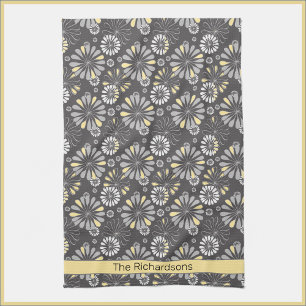 Stylish Gray and Yellow Floral Kitchen Towel