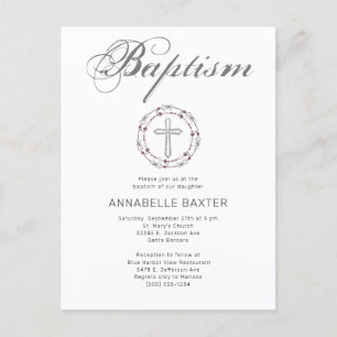 Stylish Gray Baptism Cross Invitation Postcard