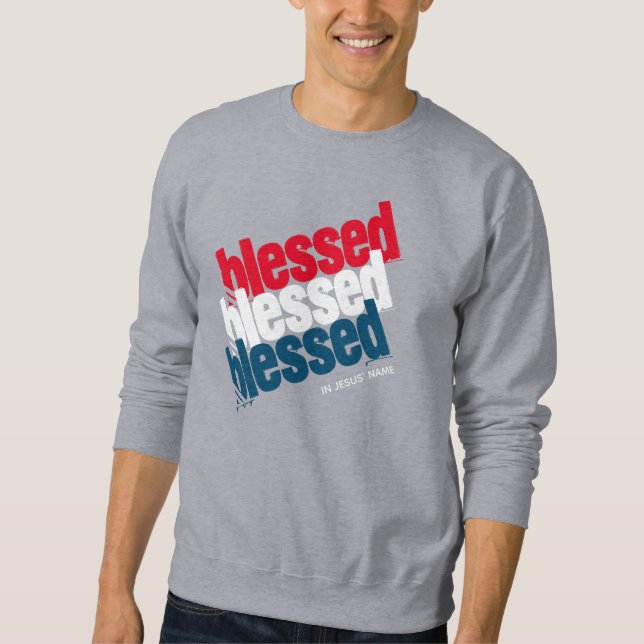 Stylish Gray BLESSED In Jesus' Name Christian Sweatshirt (Front)