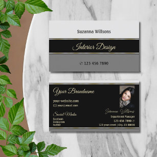 Stylish Gray Borders on Black with Photo Modern Business Card