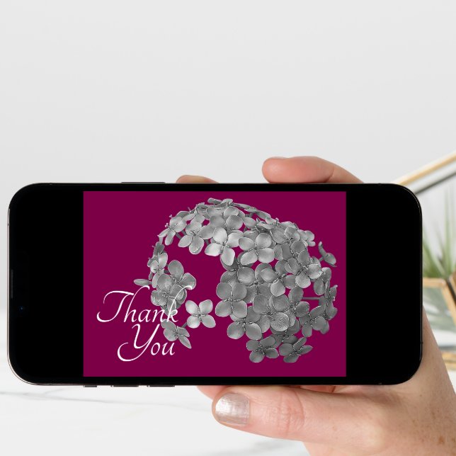 Stylish Gray Botanical Flowers Floral Thank You Card (Front Digital)