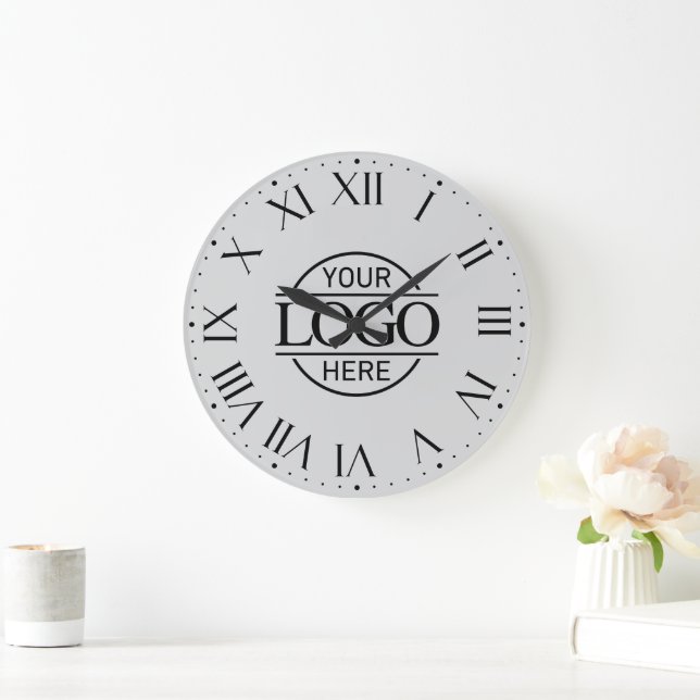 Stylish Gray Branded Company Business Logo Custom Large Clock (Home)