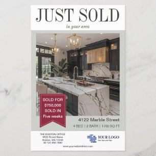 Stylish Gray Burgundy Just Sold Propery Realtor Flyer