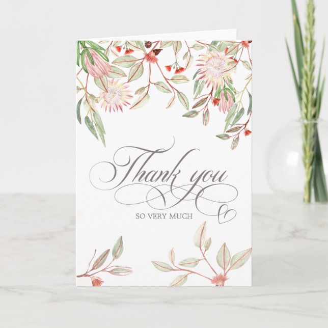 Stylish Gray Calligraphy Script Thank You Folded Card (Front)