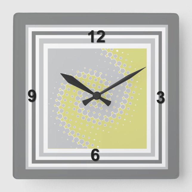 Stylish Gray & Chartreuse Swirl Wall Clock (Front)