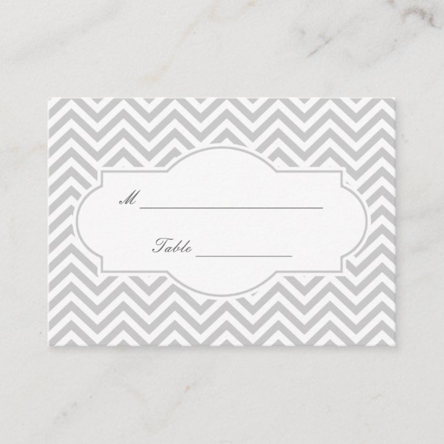 Stylish Gray Chevron Stripes Wedding Place Card (Front)
