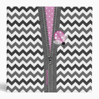 Stylish Gray Chevron Zipper & Pink Ladybug 3 Ring Binder