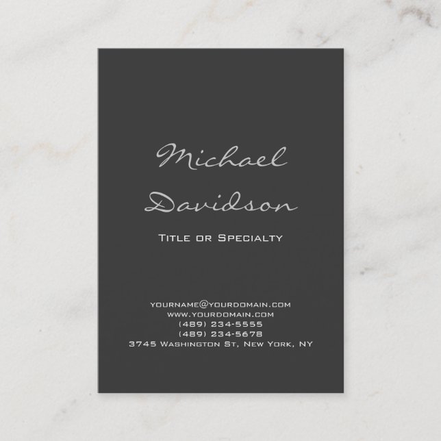 Stylish Gray Classical Script Business Card (Front)