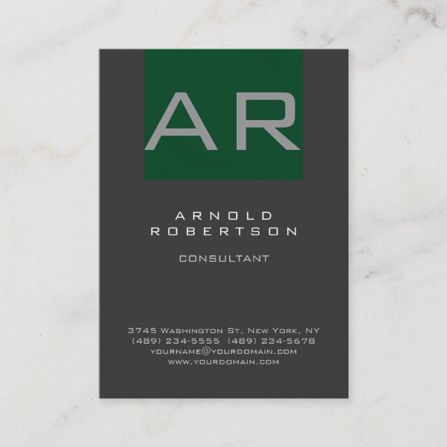 Stylish Gray Green Trendy Monogram Business Card (Front)