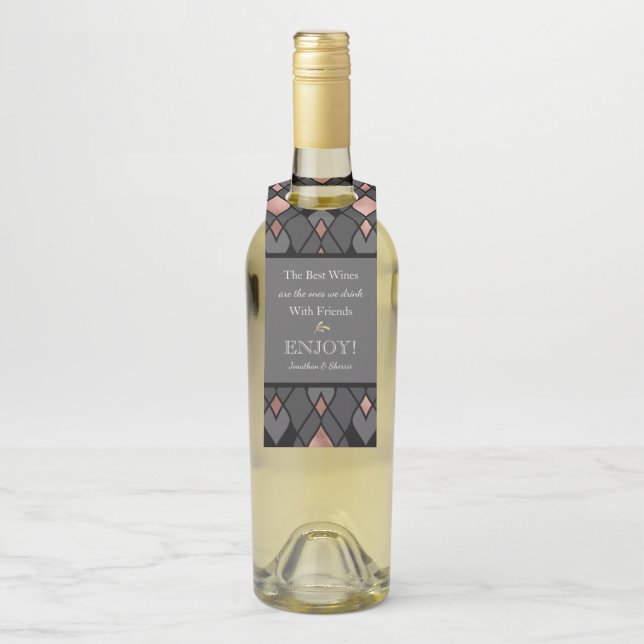 Stylish Gray Hostess Gift Wine Bottle Hanger (On Bottle)